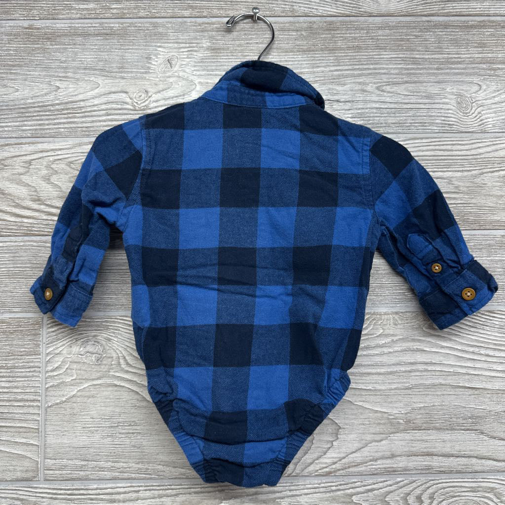 LS Plaid Button Up Bodysuit Chest Pocket 6M