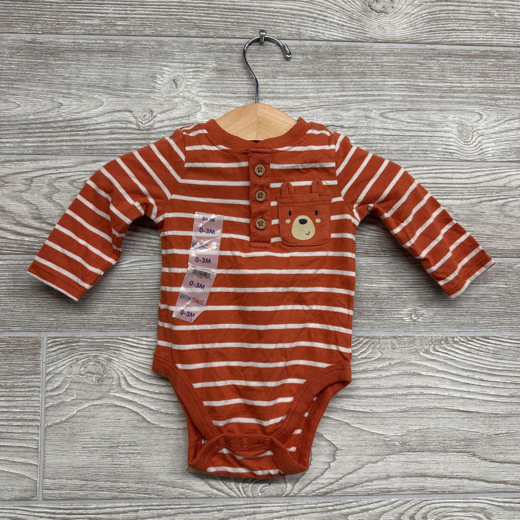NEW Bodysuit Henley Bear Pocket 0-3M