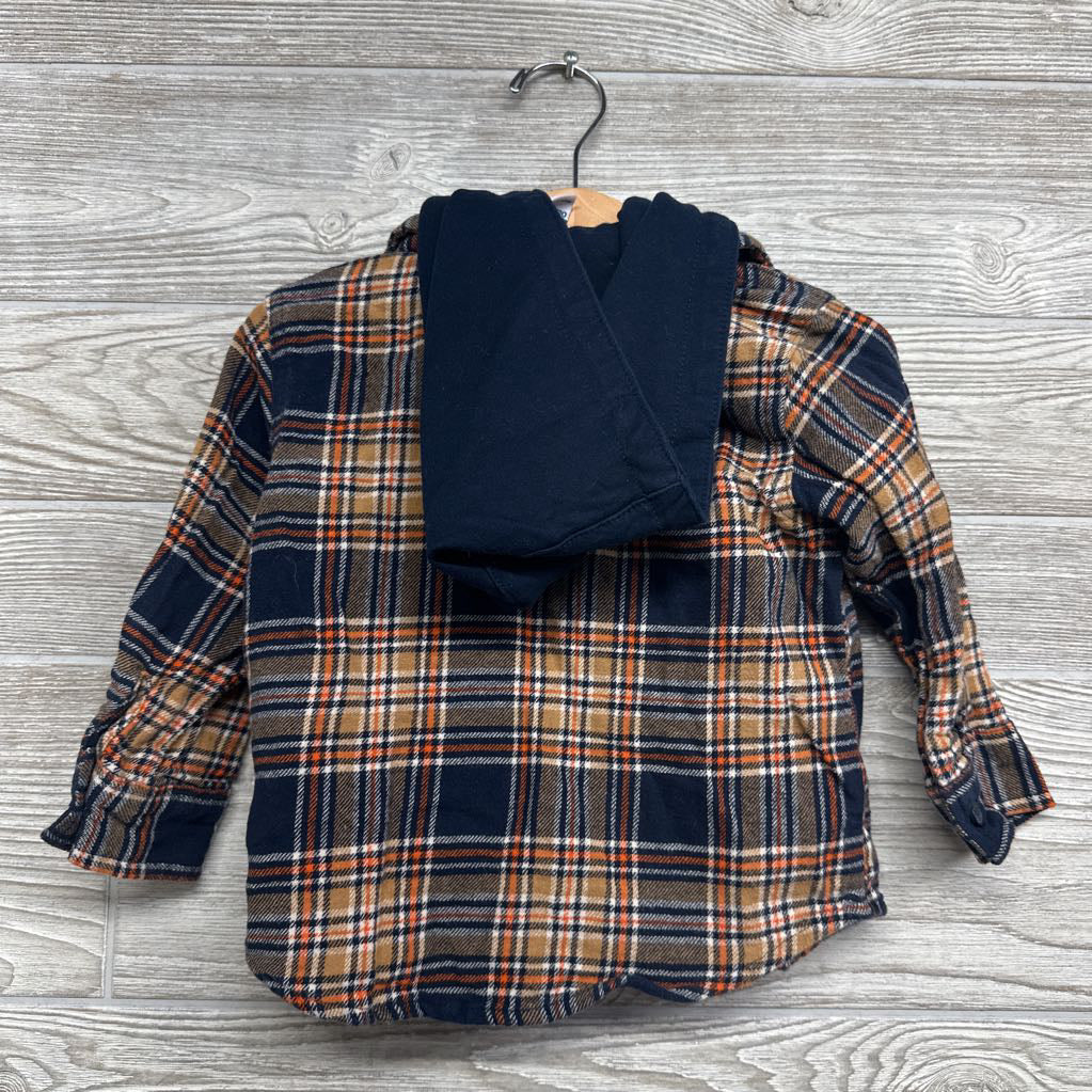 Flannel Button Up Plaid Shirt W/ Hood 2t