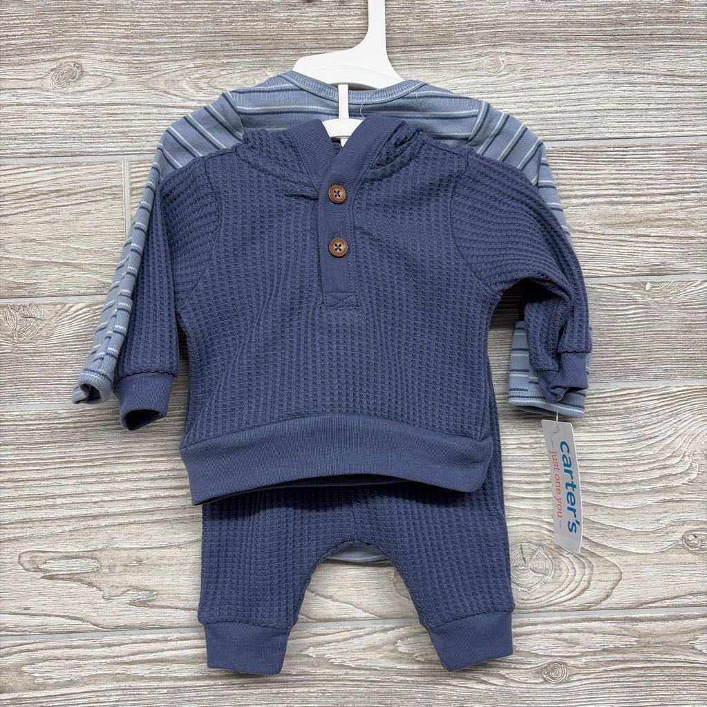 NEW LS Bodysuit Stripes, Waffle Knit Henley Pullover & Joggers NB