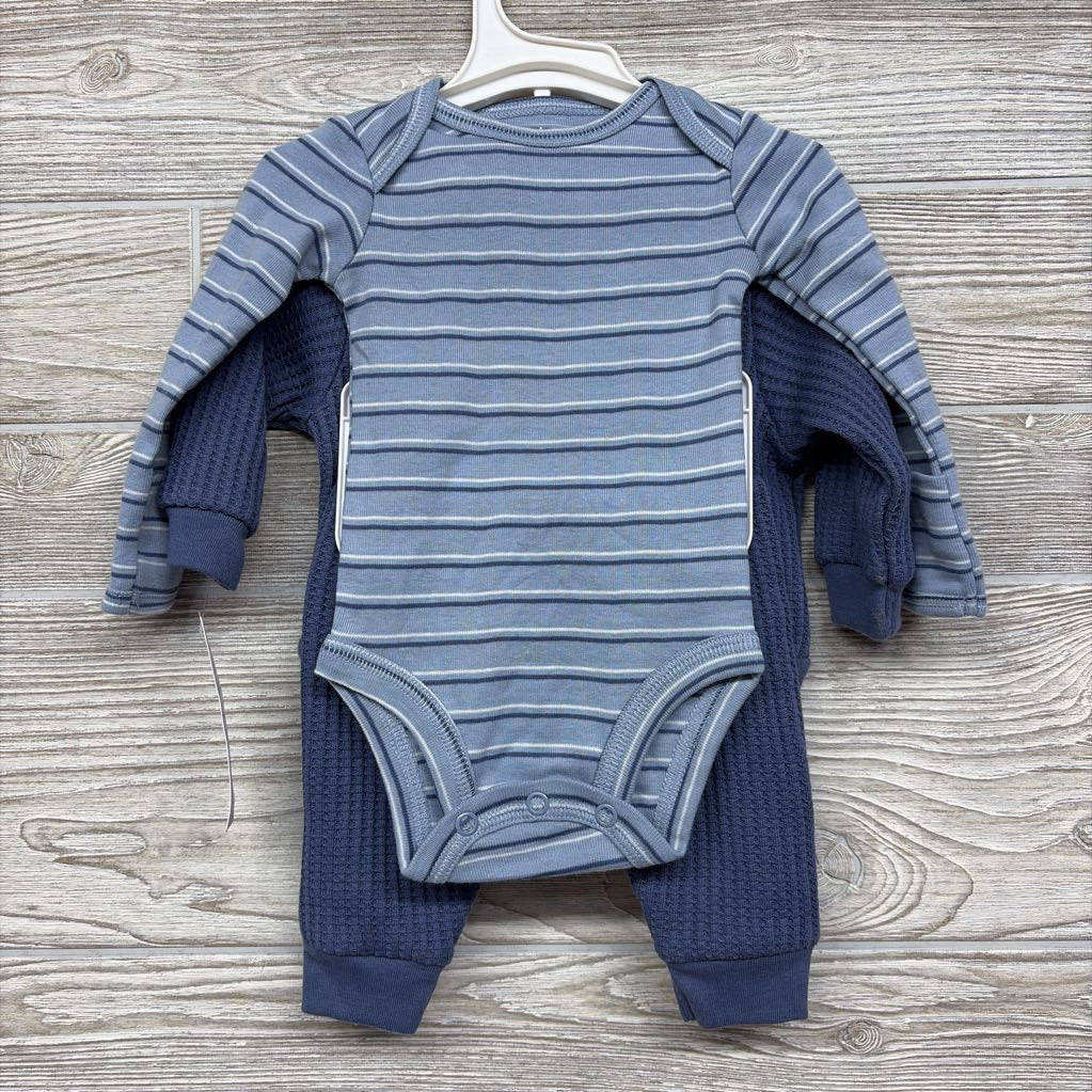 NEW LS Bodysuit Stripes, Waffle Knit Henley Pullover & Joggers NB