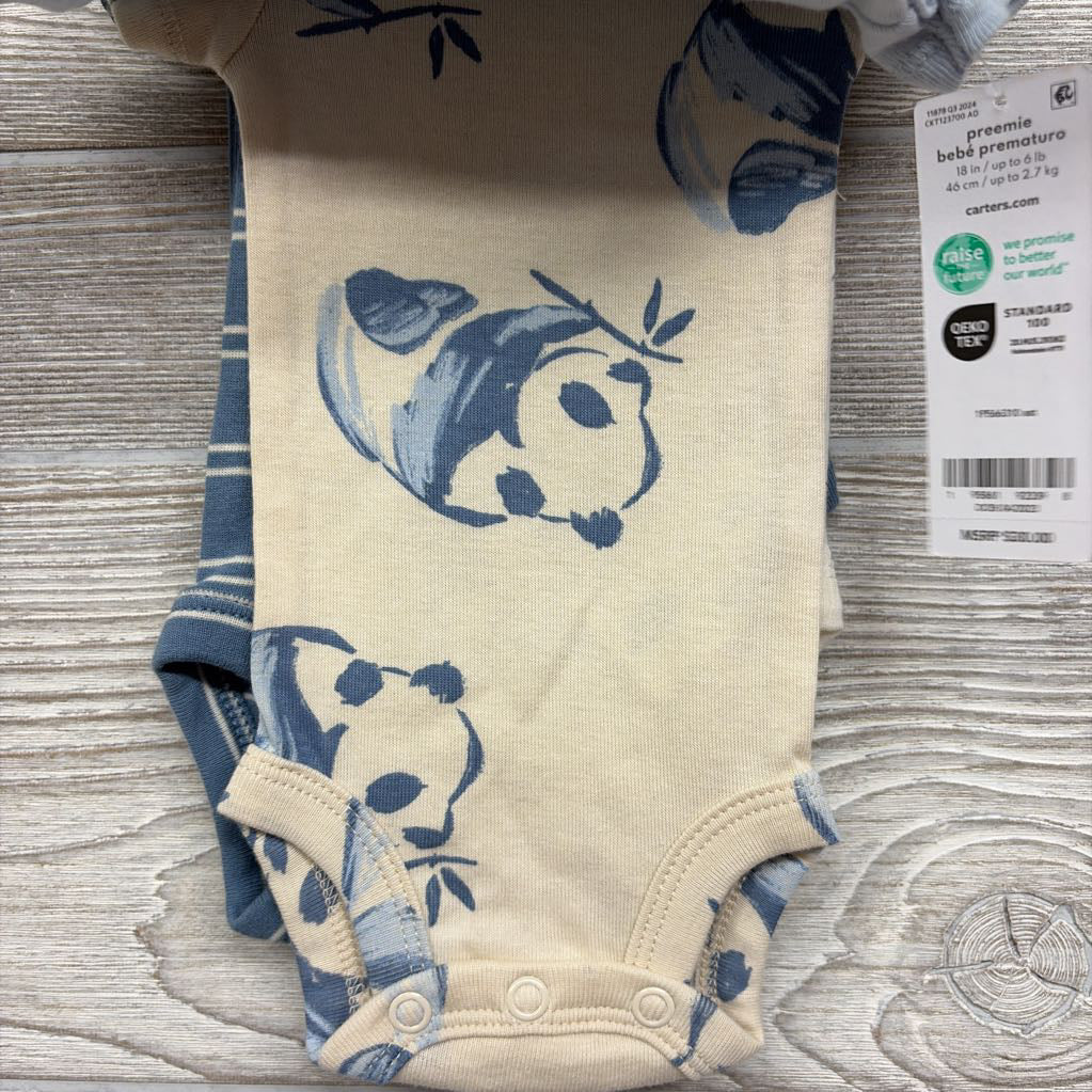 NEW 5 Pk Bodysuits Pandas Stripes Suns A Great Adventure Preemie