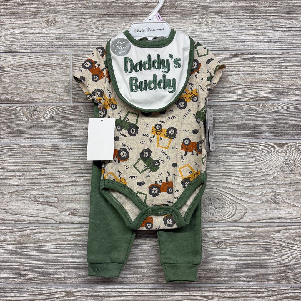 NEW Ribbed Bodysuit Tractors & Pants W/ Socks & Bib Daddy's Buddy 9M