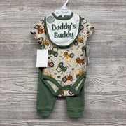 NEW Ribbed Bodysuit Tractors & Pants W/ Socks & Bib Daddy's Buddy 9M