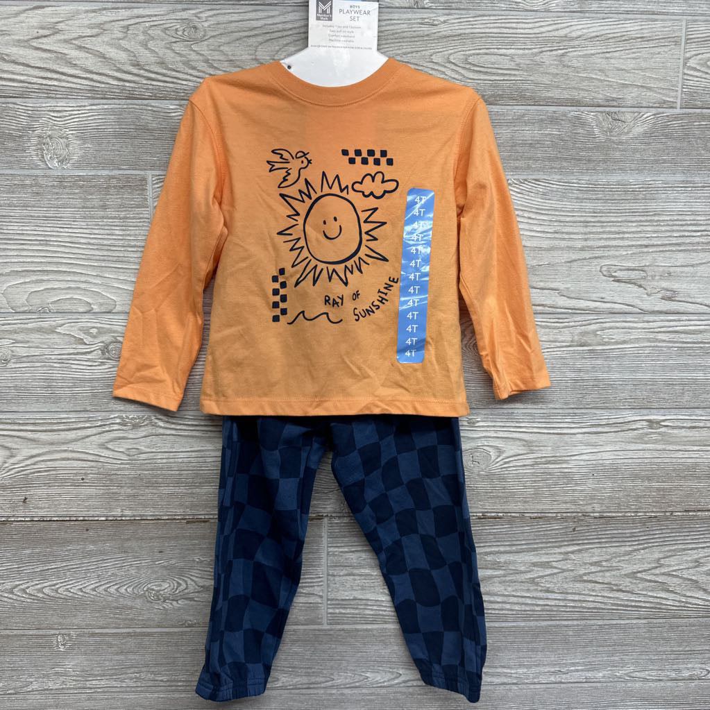 NEW LS Shirt Ray Of Sunshine & French Terry Joggers Checker 4T