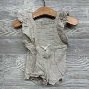 Linen Blend Smocked Flutter Sleeve Romper 3-6M