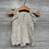 Linen Blend Smocked Flutter Sleeve Romper 3-6M