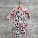 LS Ribbed Outfit Flowers W/ Headwrap 0-3M