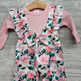 LS Ribbed Outfit Flowers W/ Headwrap 0-3M