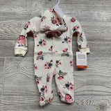 NEW Waffle Knit Sleeper W/ Hat Flowers Preemie