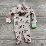 NEW Waffle Knit Sleeper W/ Hat Flowers Preemie