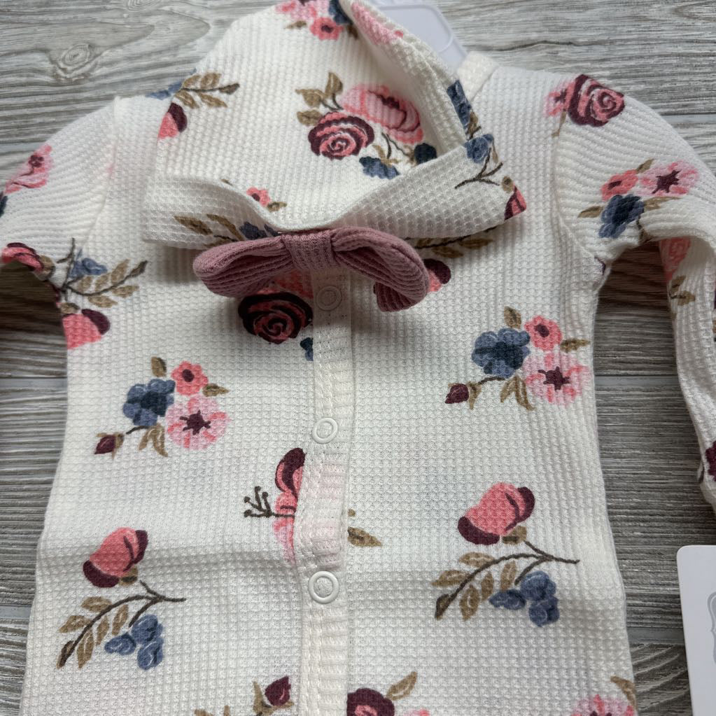 NEW Waffle Knit Sleeper W/ Hat Flowers Preemie