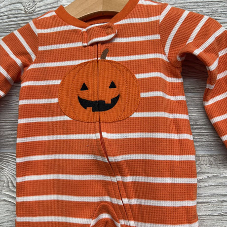 Waffle Knit Sleeper Stripes Pumpkin NB