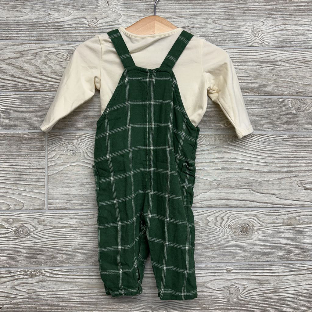 Plaid Overalls & Shirt 3-6M