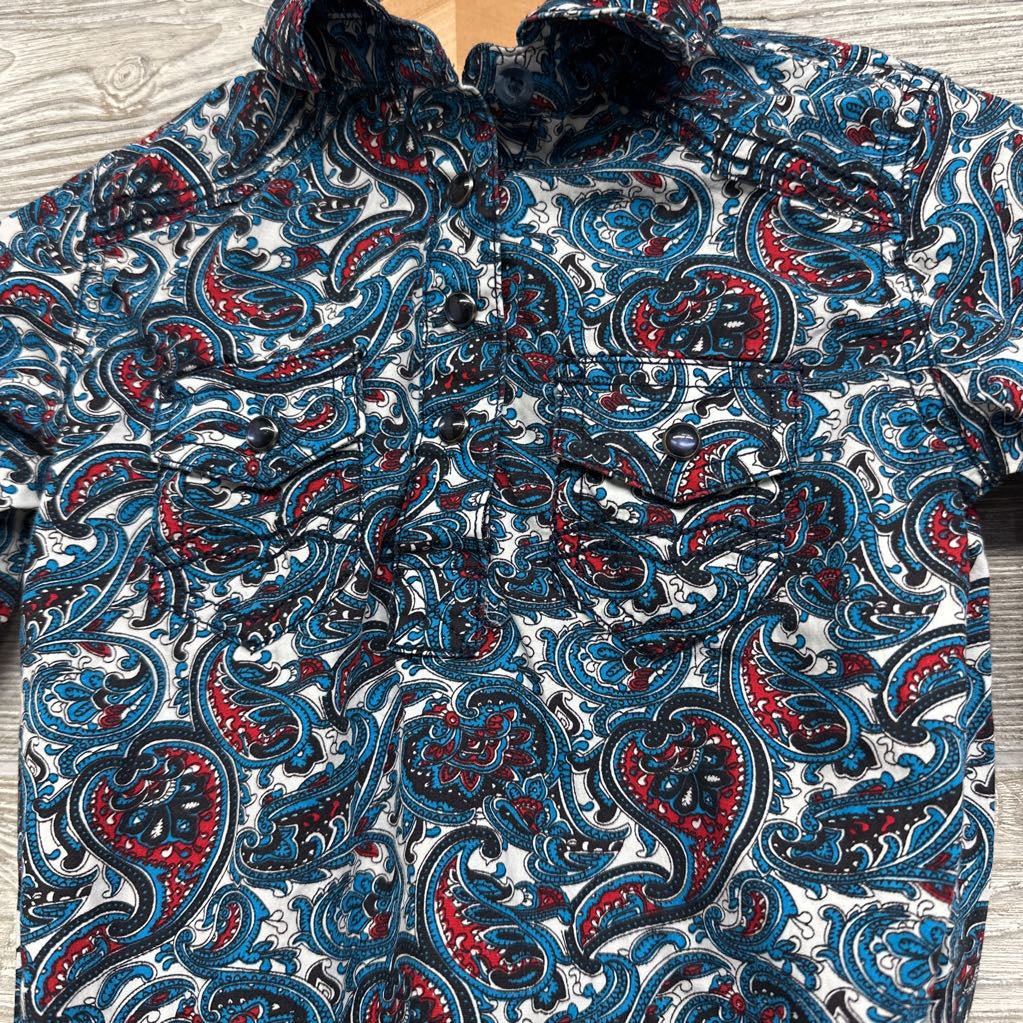 Printed Button Up Western Pearl Snap Bodysuit 3-6M