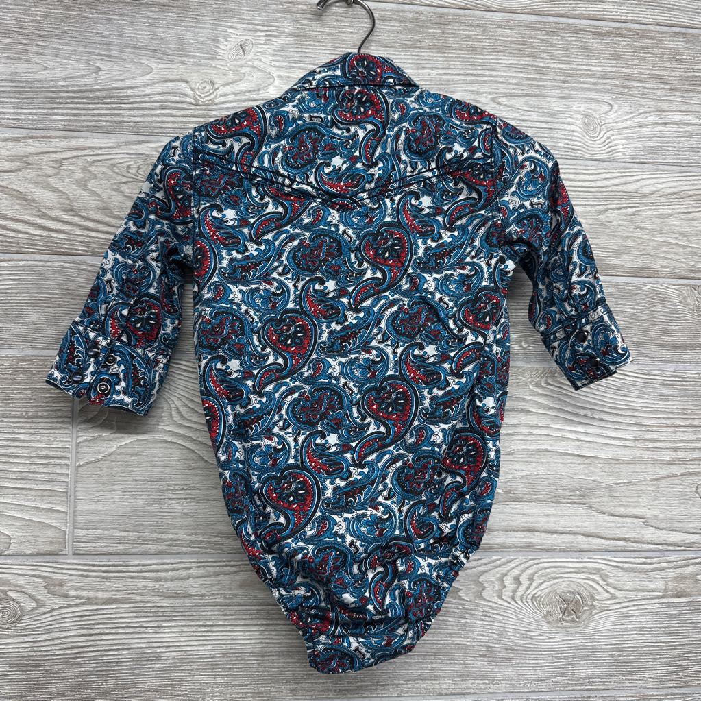 Printed Button Up Western Pearl Snap Bodysuit 3-6M