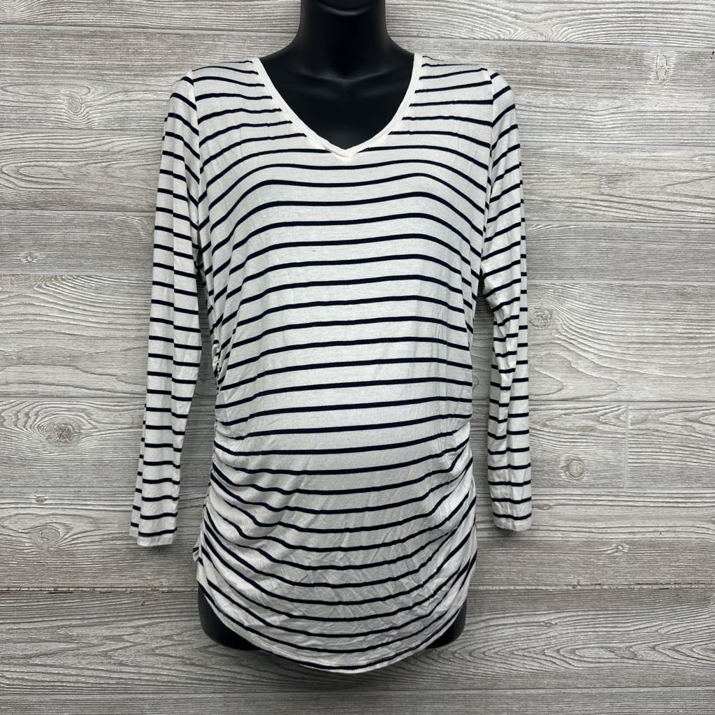 LS Ruched V Neck Striped Shirt Large