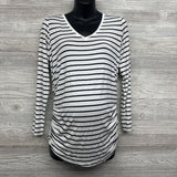 LS Ruched V Neck Striped Shirt Large