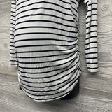 LS Ruched V Neck Striped Shirt Large