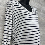 LS Ruched V Neck Striped Shirt Large