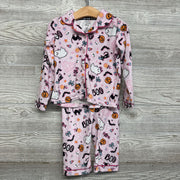 2 Pc LS Cozy Button Up PJs Ghosts Cats Pumpkins 4T