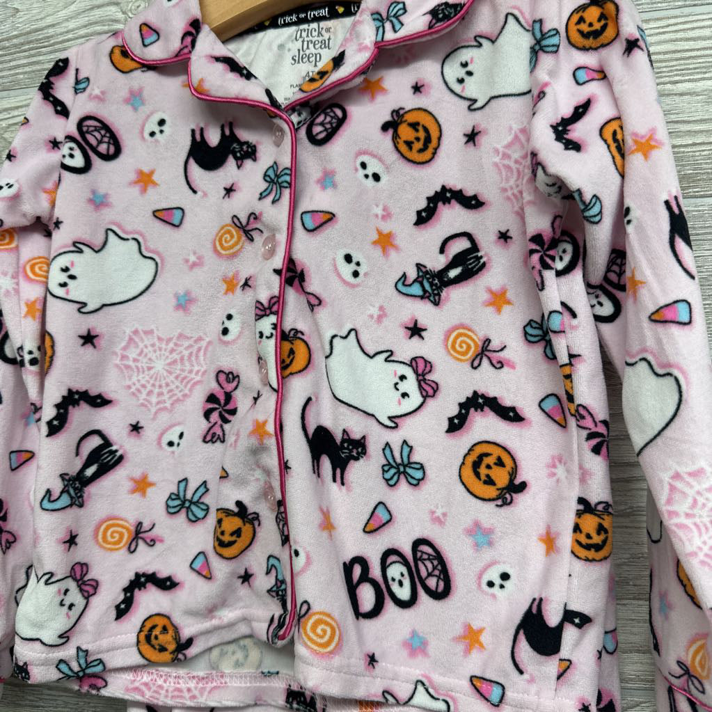 2 Pc LS Cozy Button Up PJs Ghosts Cats Pumpkins 4T