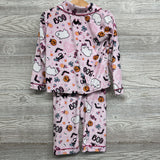 2 Pc LS Cozy Button Up PJs Ghosts Cats Pumpkins 4T