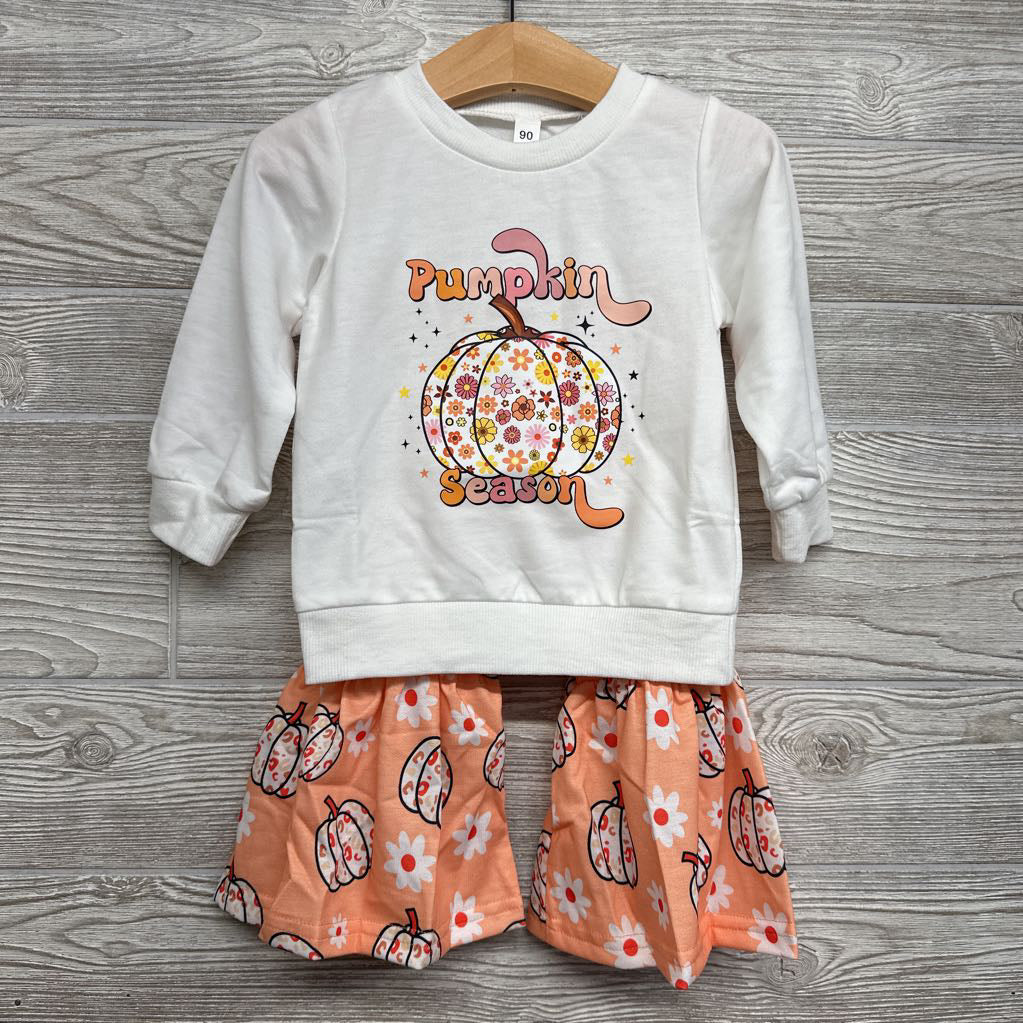 Crewneck Pumpkin Season & Bell Bottom Pants Flowers Pumpkins 18-24M