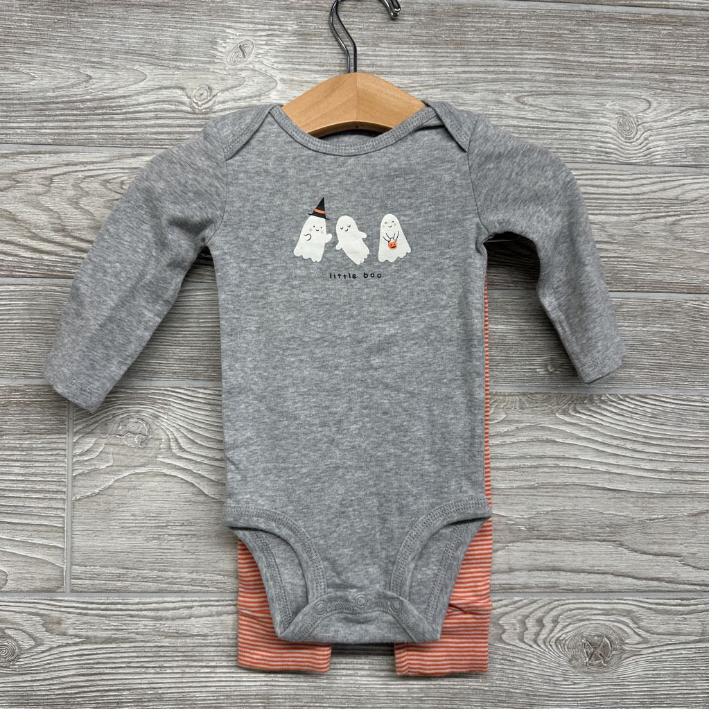 LS Bodysuit Little Boo & Pants Stripes 6M