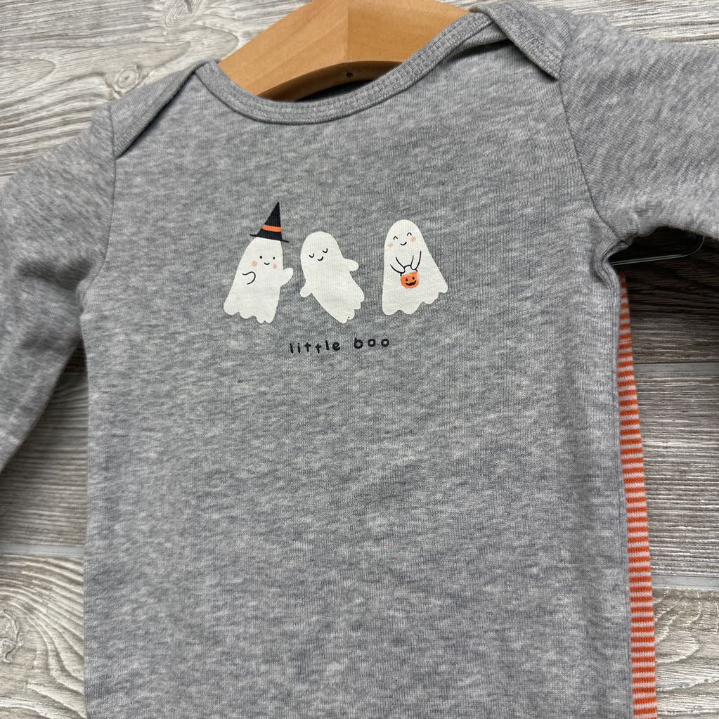 LS Bodysuit Little Boo & Pants Stripes 6M