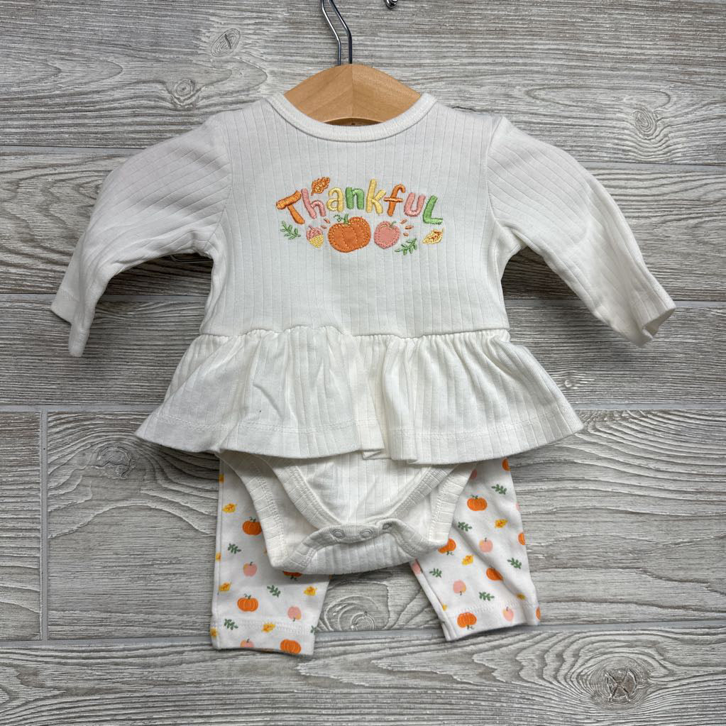 LS Ribbed Skirted Bodysuit Thankful & Leggings Pumpkins 3M