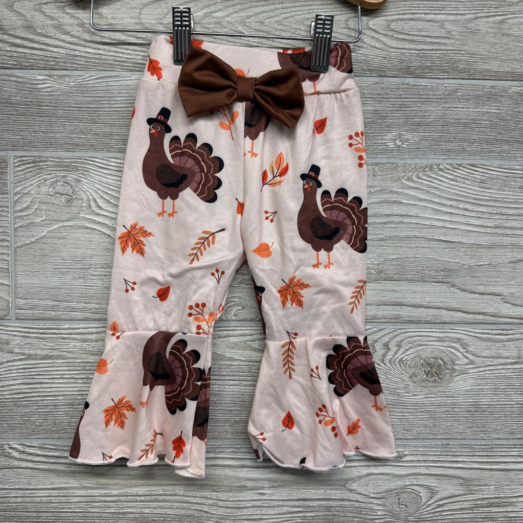 LS Bodysuit Happy Thanksgiving & Bell Bottom Pants Turkeys Leaves 3-6M