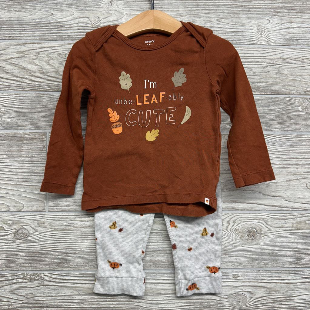 LS Shirt I'm Unbe-leaf-ably Cute & Waffle Knit Pants Acorns Pumpkins 24M