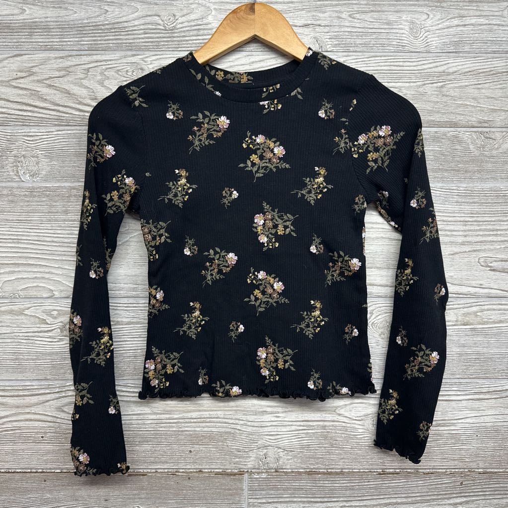 LS Ribbed Shirt Flowers Lettuce Trim 10-12