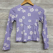 LS Ribbed Shirt Flowers Lettuce Trim 10-12