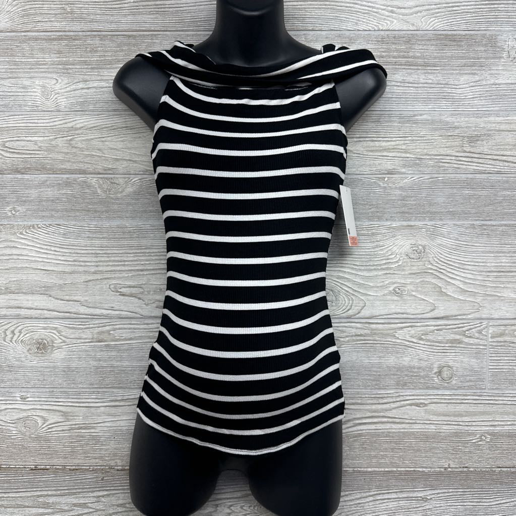 NEW Ribbed Off The Shoulder Shirt Stripes XS