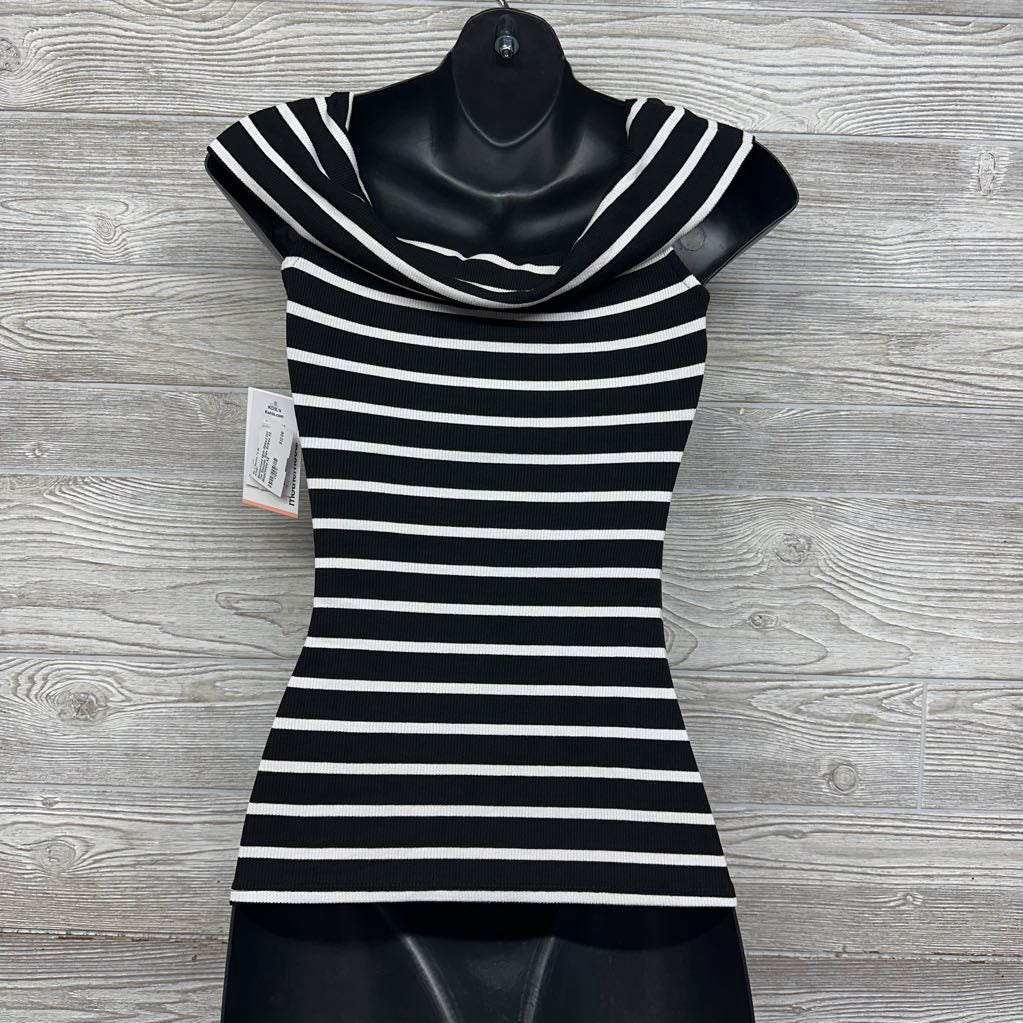 NEW Ribbed Off The Shoulder Shirt Stripes XS