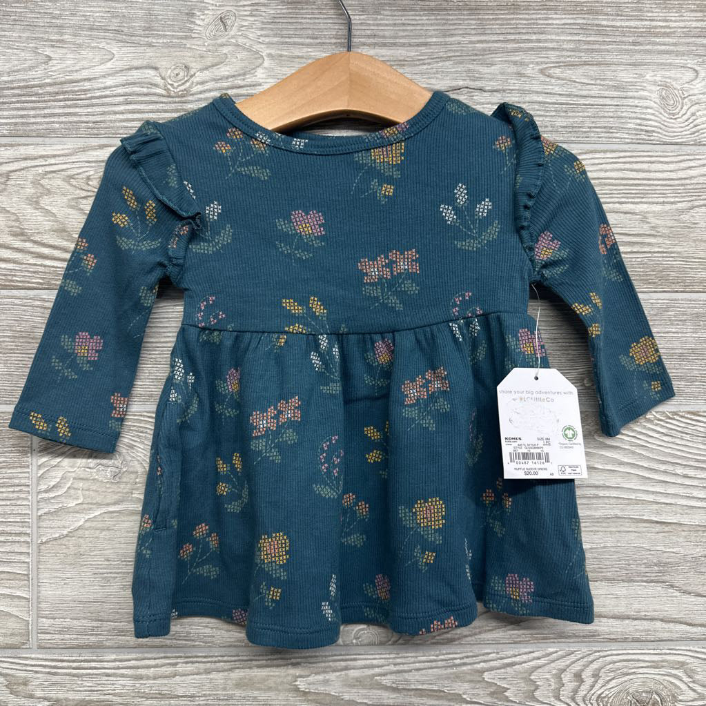 NEW Ruffle Knit Dress Stitched Flowers 6-9M