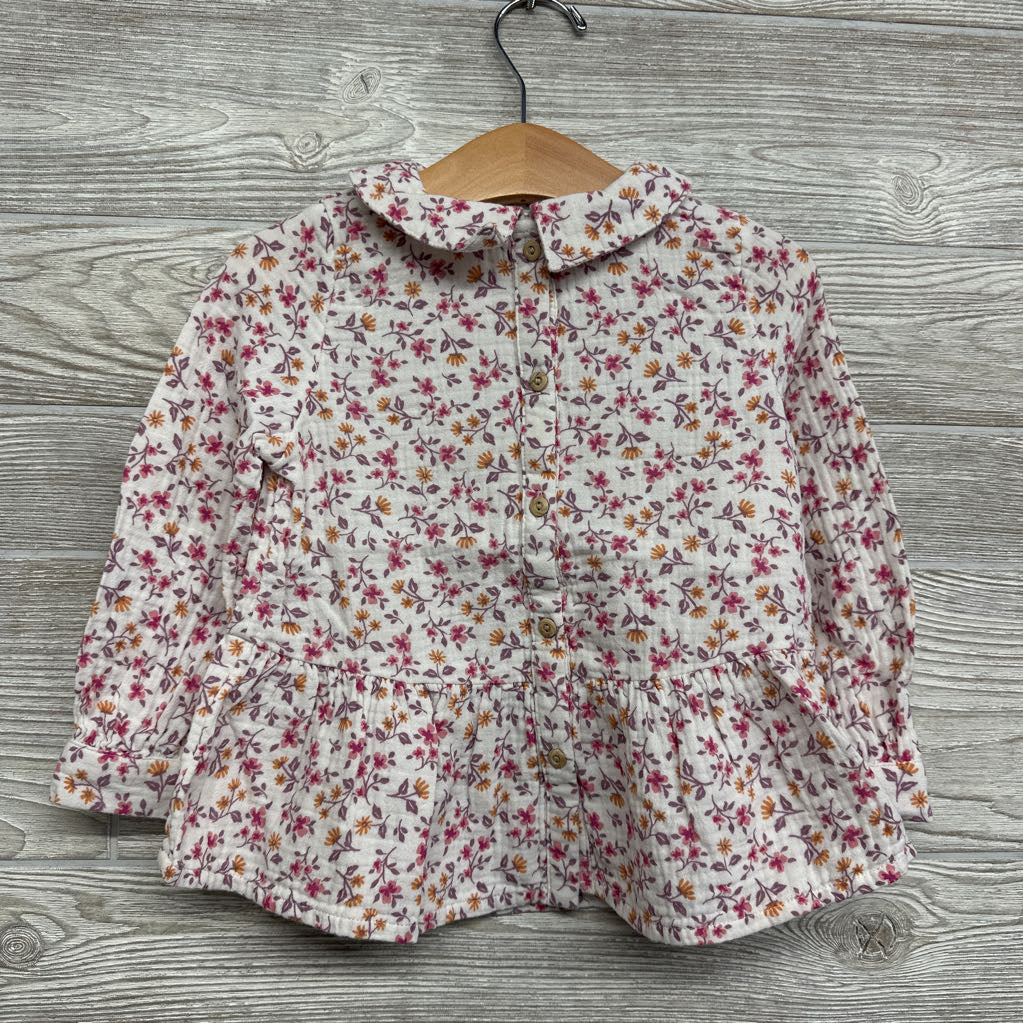 Muslin Peplum Button Up Shirt Flowers 3t