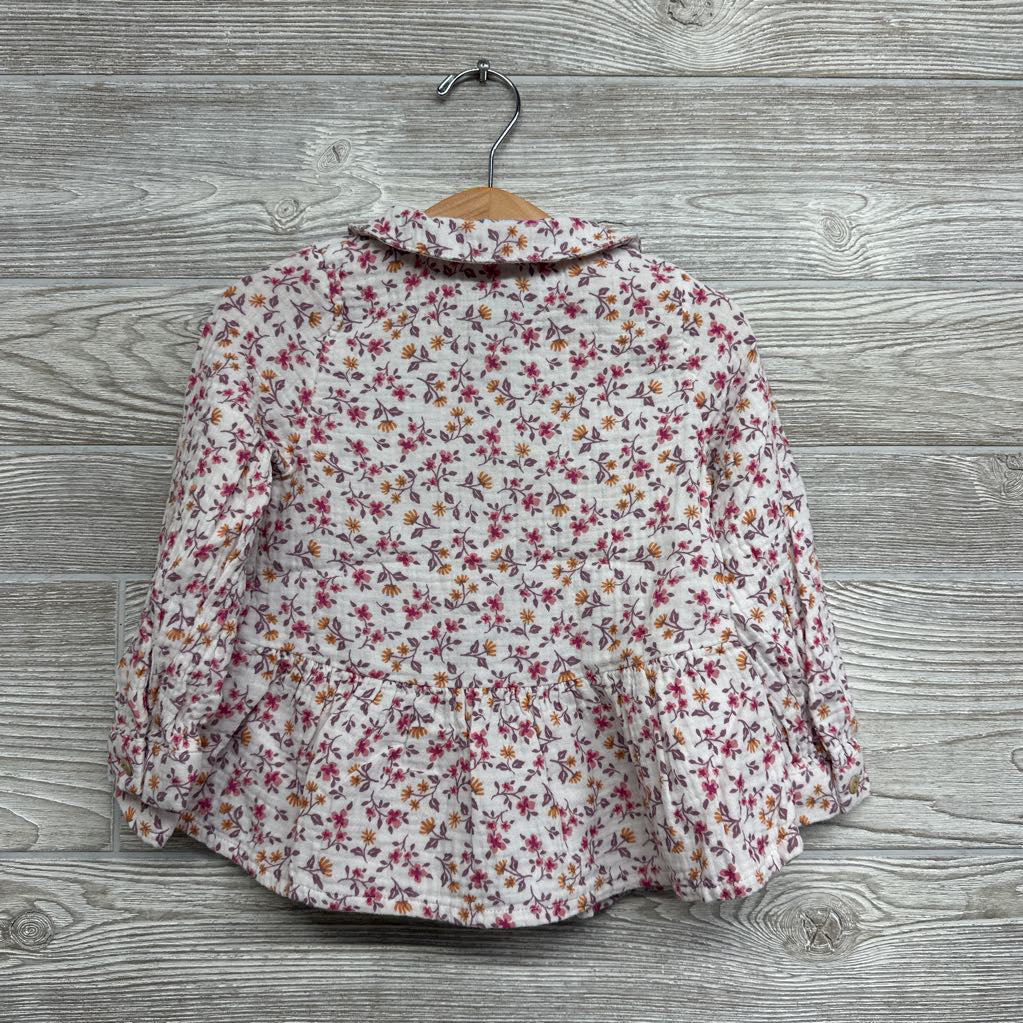 Muslin Peplum Button Up Shirt Flowers 3t