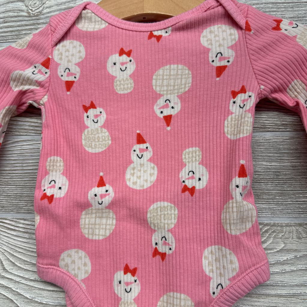 Ribbed LS Bodysuit Snowmen 3-6M