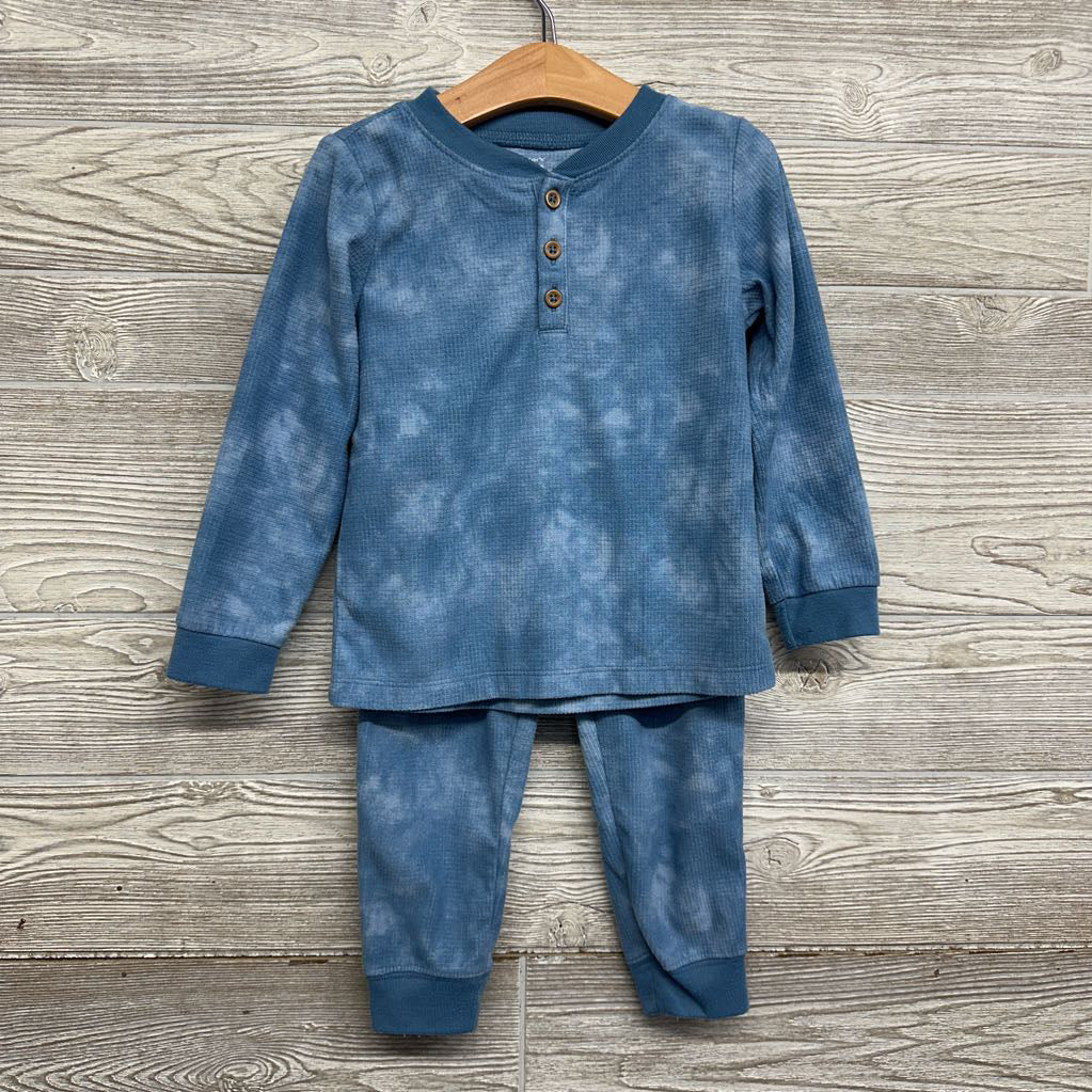 2 Pc LS Cozy Waffle Knit Henley Shirt Tie Dye 4
