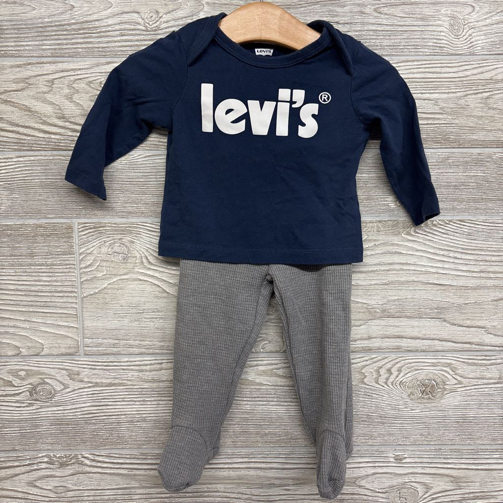 LS Shirt & Waffle Knit Footed Pants 6M
