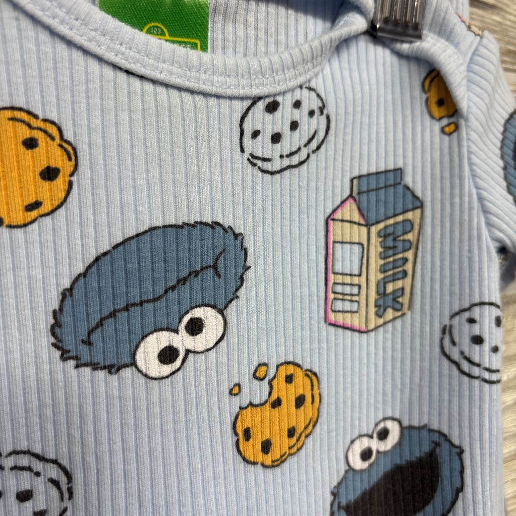 Ribbed Bodysuit & Pants Cookie Monster Milk 0-3M