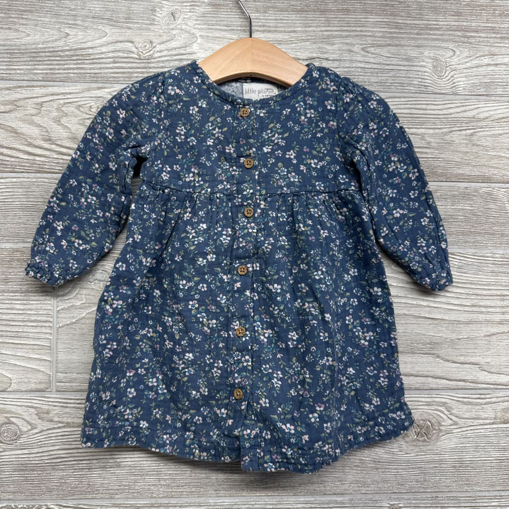 LS Muslin Button Up Dress Flowers 12M