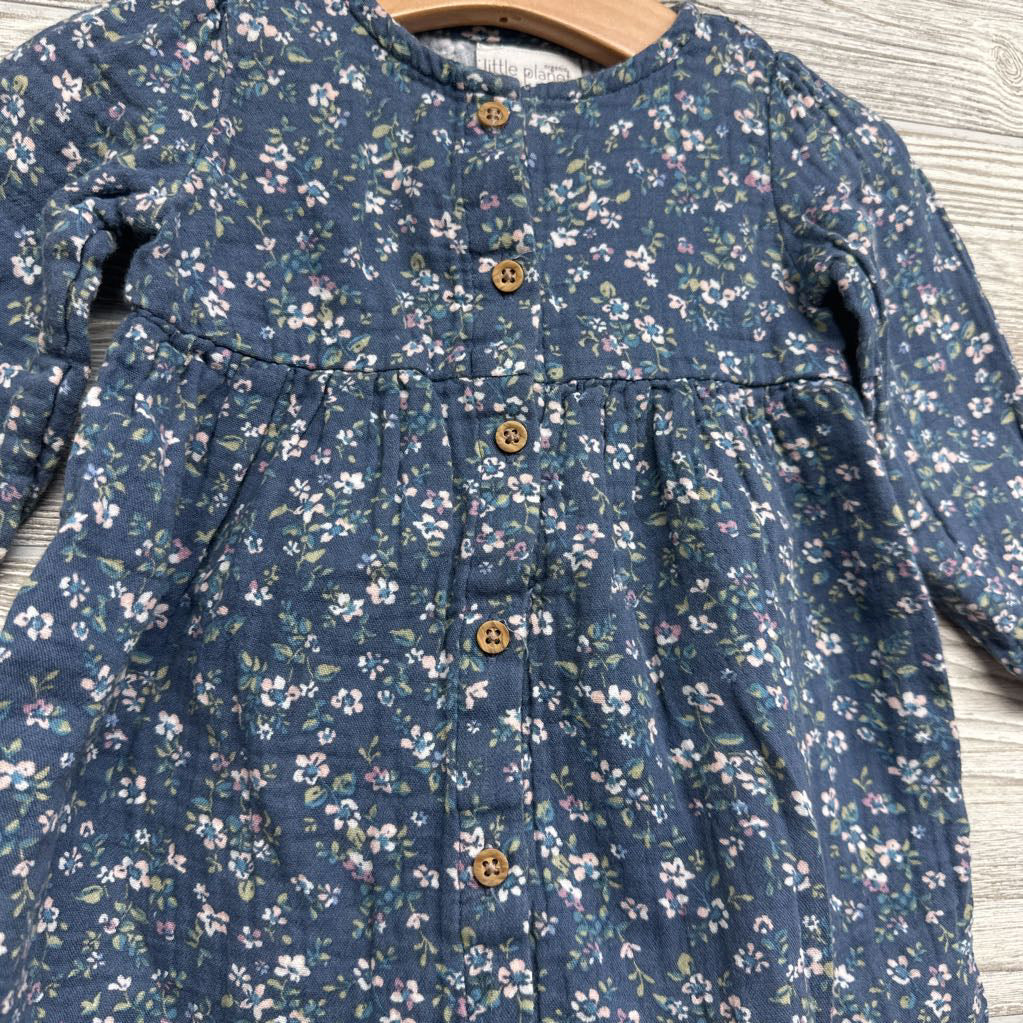 LS Muslin Button Up Dress Flowers 12M