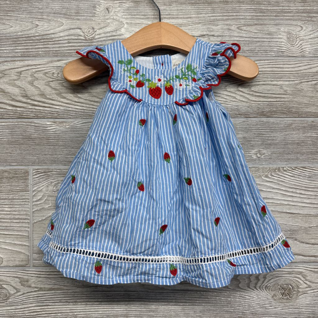 Scallop Flutter Sleeve Dress Stripes Strawberries 3-6M