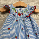 Scallop Flutter Sleeve Dress Stripes Strawberries 3-6M