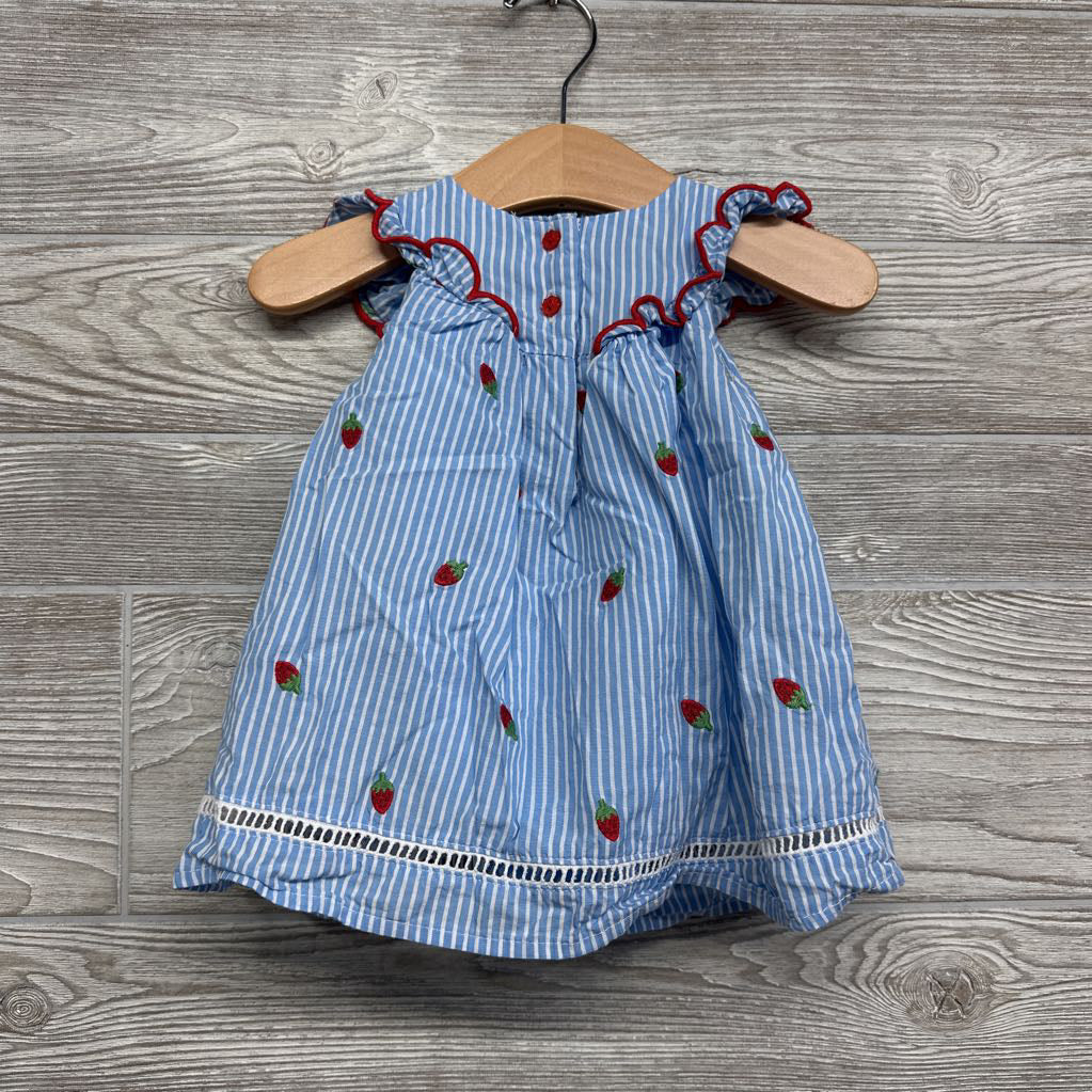 Scallop Flutter Sleeve Dress Stripes Strawberries 3-6M