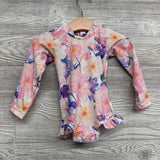 LS Swimsuit W/ Hat Flowers 3-6M